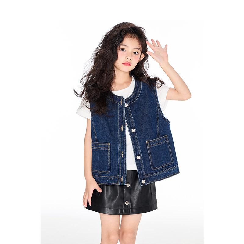 女童韩版百搭马甲女孩春秋季新款儿童牛仔外套大童女孩坎肩背心潮