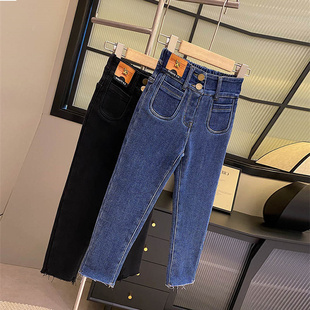 中大童修身铅笔加绒加厚牛仔裤女童长裤秋冬季新款童装女孩一体绒