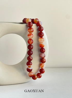 暖橘红色天然纹理串珠项链复古感新中式轻奢个性锁骨链