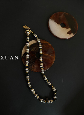 美拉德斑点石颈链白松石串珠锁骨链异域民族风复古轻奢原创设计