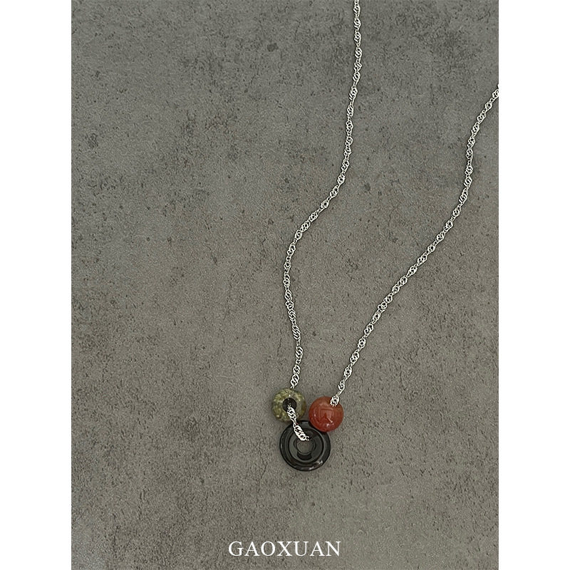 GAOXUAN跨境极简冷淡风复古玛瑙吊坠项链小众设计感个性简约百搭