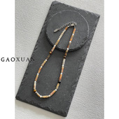 原创淡水珍珠虎眼锁骨链天然石串珠颈链美拉德色文艺感轻奢项链女