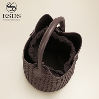 ESDS头层羊皮包包女 手工编织包2023新款手提单肩斜挎复古水桶包
