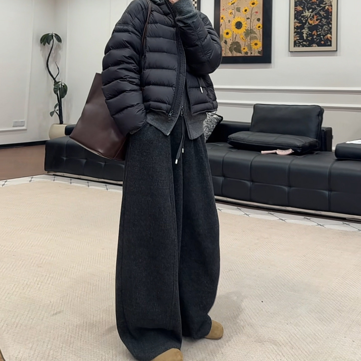 深灰色加绒弯刀运动卫裤女2025秋冬新款高腰宽松显瘦阔腿拖地裤子,女装/女士精品,大码裤装,淘宝优惠券,粉丝福利购,淘宝优惠卷