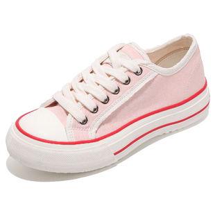 大嘴猴粉红厚底帆布鞋女款2024新款夏季透气休闲板鞋小白鞋球鞋子
