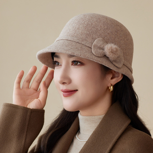 秋冬季羊毛呢保暖渔夫帽女2025新款妈妈盆帽女款中老年高级感礼帽