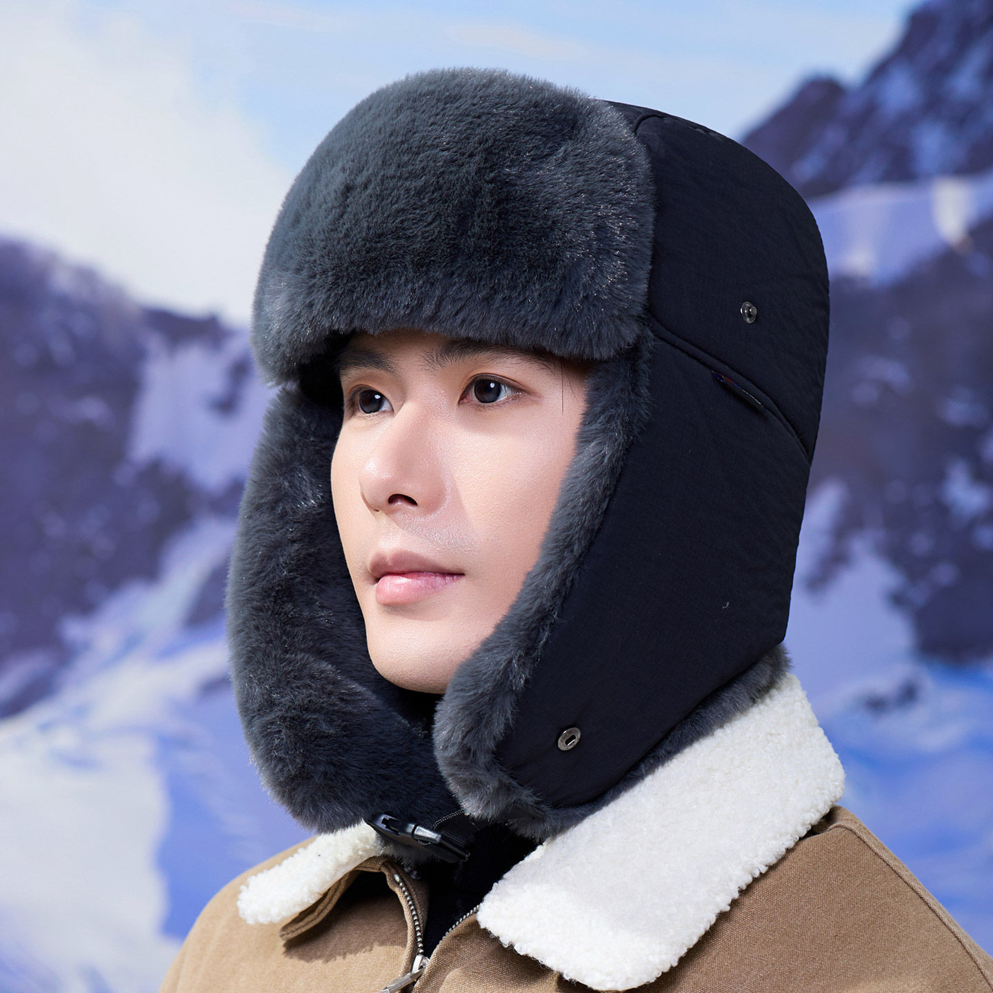 加厚毛绒防风防泼水防寒保暖棉帽