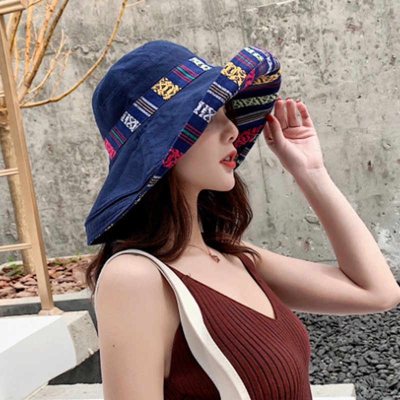 帽子女夏季可折叠遮阳帽女防晒太阳帽户外中老年出游大帽檐渔夫帽