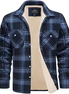2026美式男秋冬加绒翻领格子宽松保暖休闲夹克外套Men jackets