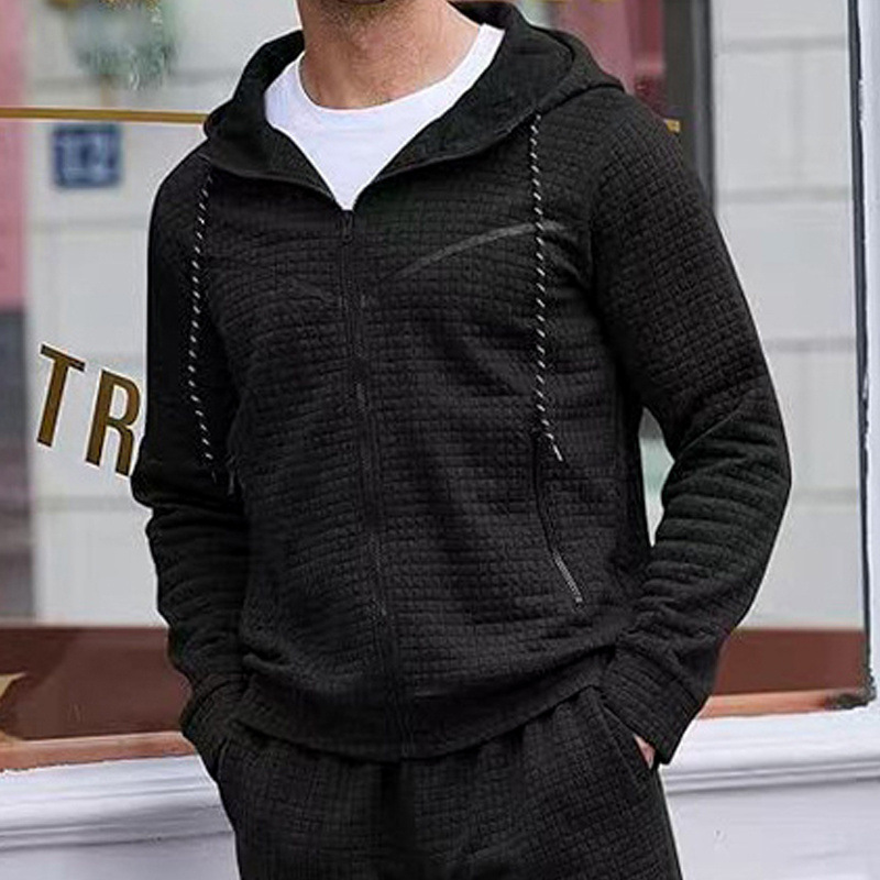 2024秋季欧美时尚提花连帽修身卫衣跑步休闲拉链外套Men jackets