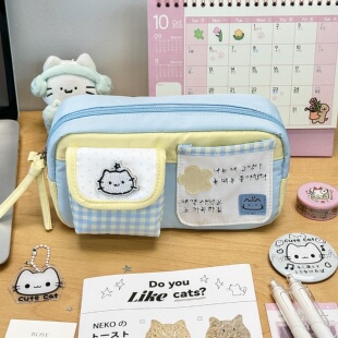 ins风可爱海盐魔法猫咪笔袋高颜值学生女生新款 铅笔文具盒好看