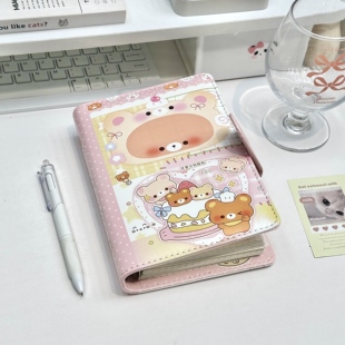 甜品轻松熊A6皮面笔记本高颜值女生可拆卸活页本新款 记事本本子