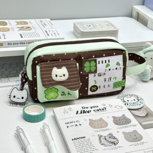 幸运四叶草小猫笔袋女生小学生高颜值ins风铅笔文具盒2026年新款