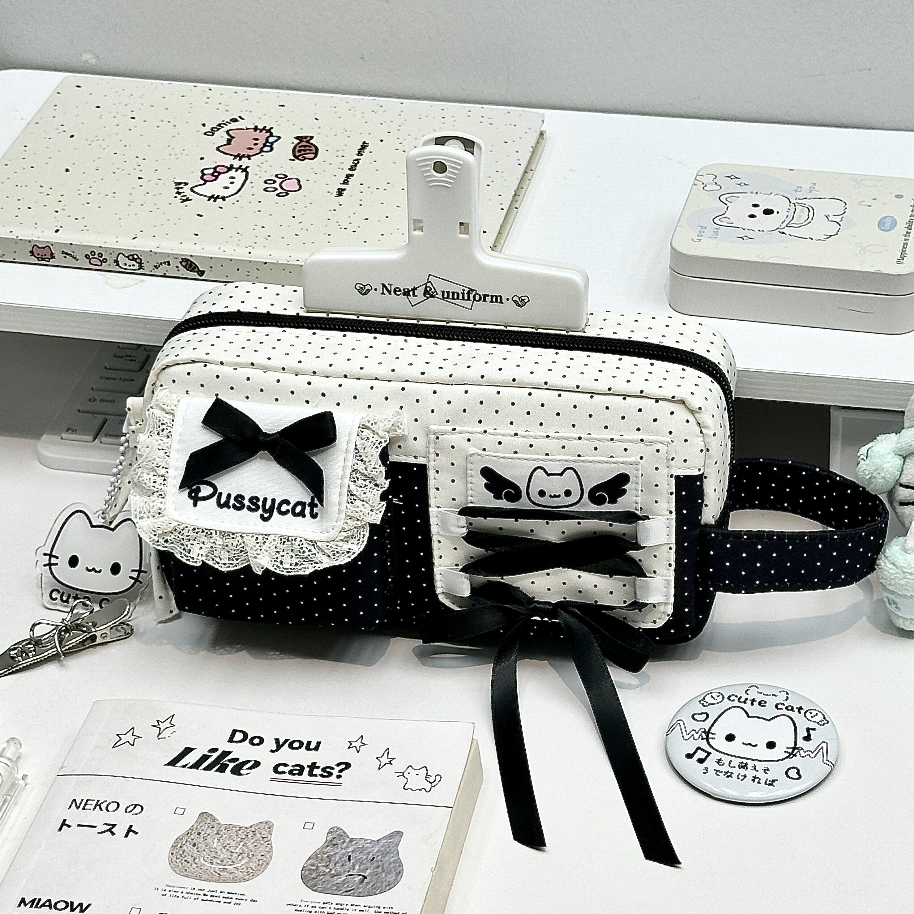黑白蝴蝶结小猫笔袋高颜值ins风学生女生大容量原创铅笔文具盒