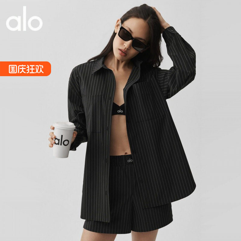 美国正品ALO爱洛 Daylight女士宽松休闲细条纹长袖衬衫赵露丝同款