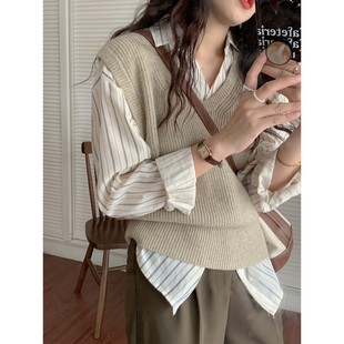 小个子宽松慵懒风低圆领马甲 早秋叠穿 百搭针织背心女