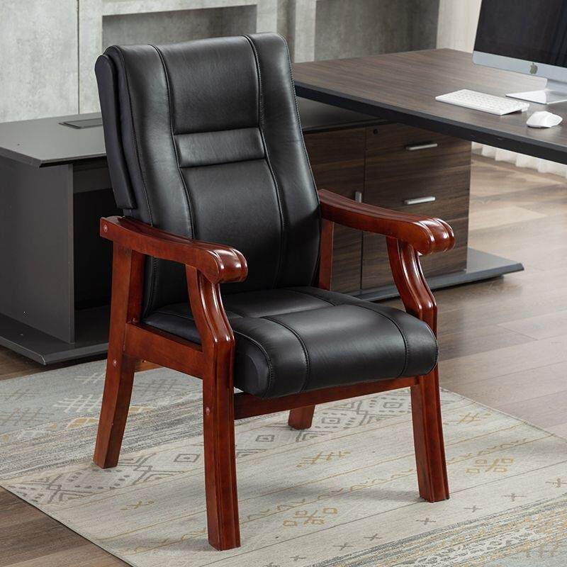 电脑办公椅家用舒适会议棋牌室椅实木老板麻将真皮座椅四脚椅中式