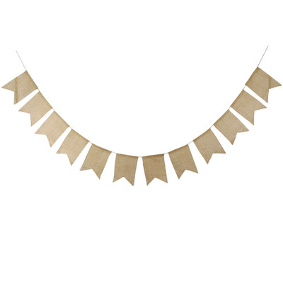 12片15片西式婚礼装饰鱼尾挂旗黄亚麻布五角旗可调节拍照背景串旗