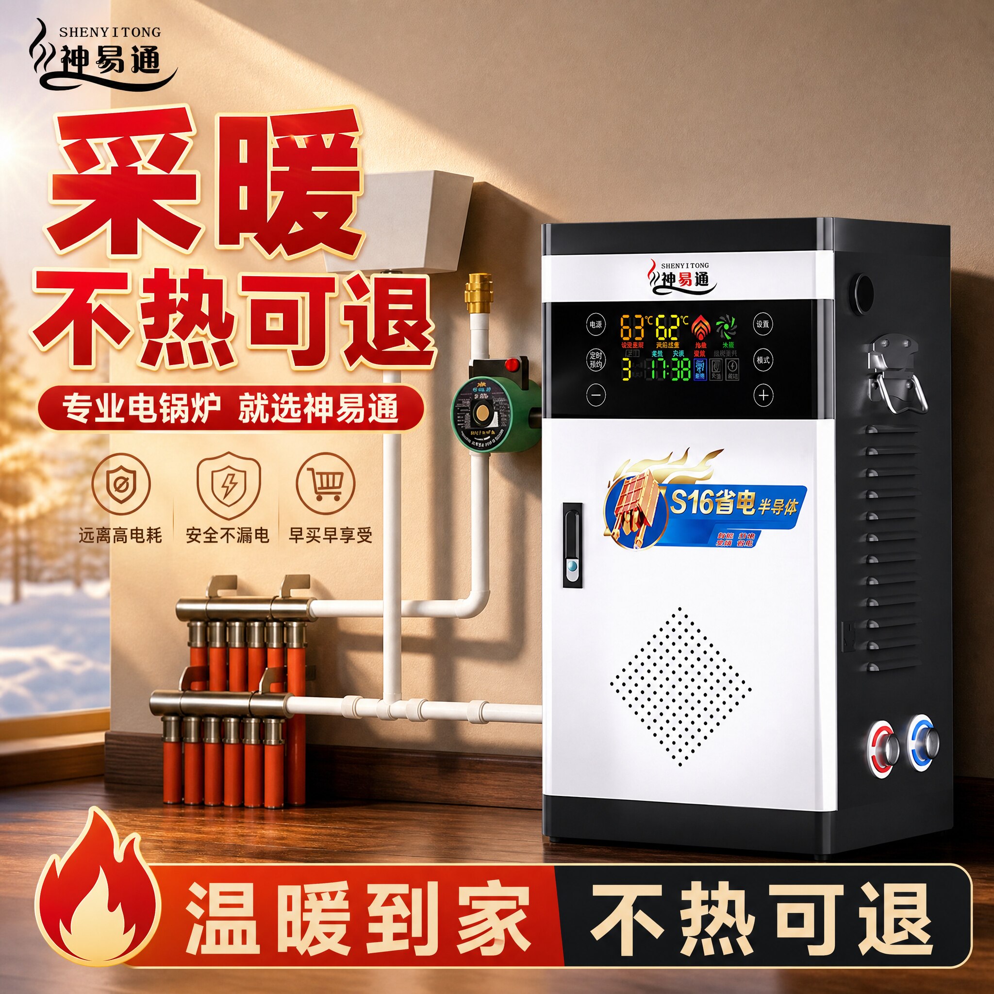 【费电可退】电锅炉采暖炉家用220V暖气取暖三相电省电半导体落地