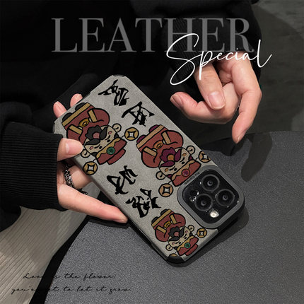 初绽适用opporeno15手机壳14/13/12/11pro+翻毛皮马年招财进宝情侣全包皮质软壳新款防摔RENO10/9/8/7保护套