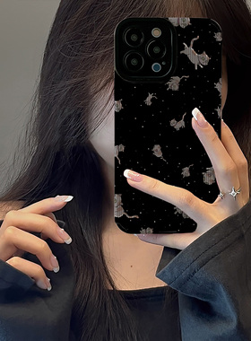 初绽适用opporeno13手机壳12/11/10pro+竖条纹星空夜空小猫情侣潮全包皮质软壳新款防摔RENO9/8/7青春保护套