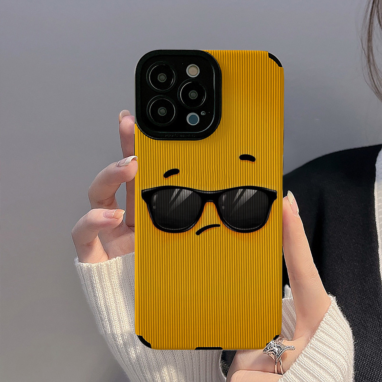 ng2510227 Chubanzhe For 16 With Yellow Background And Sunglasses, Cool Expression IPhone Pro Max Phone 12 11 Leather Soft_voghion.com