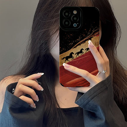初绽适用opporeno15手机壳14/13/12/11pro+竖条纹金云福伴黑马情侣RENO10/9/8/7全包皮质好看新款防摔保护套