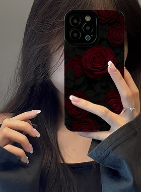初绽适用红米NOTE15proplus手机壳14时尚12青春11情侣note10pro竖条纹暗红色玫瑰花小众皮质软全包高级保护套