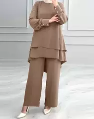 New Solid Color Loose Fit Two-Layer Top and Pants Set