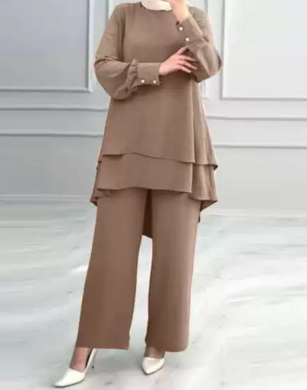 New Solid Color Loose Fit Two-Layer Top and Pants Set