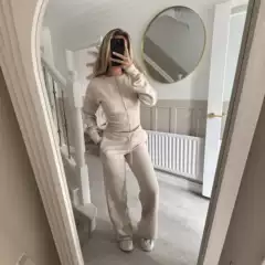 European and American Style New Fashion Casual Solid Color Zipper Sweatshirt and Pants Set