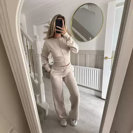 European and American Style New Fashion Casual Solid Color Zipper Sweatshirt and Pants Set