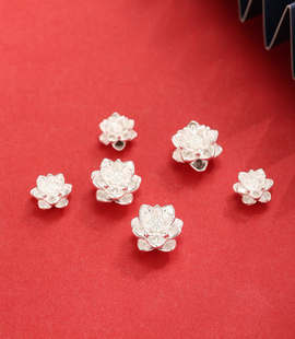 足银999莲花3D硬银配件横穿DIY纯银转运隔珠手工串珠材料编织饰品