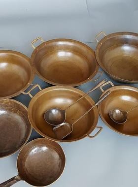 老式手工铜锅 火锅 炒菜锅汤锅 双耳老铜锅铜铲子勺子水瓢加厚锅