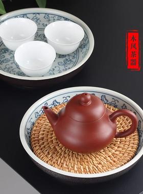 壶承盘茶承干泡台壶垫养壶陶瓷紫砂壶托盘潮汕功夫茶具缠枝莲青花
