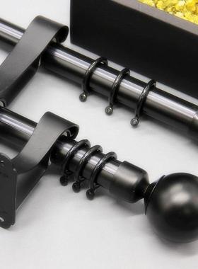 定制尺寸黑色加厚铝合金罗马杆窗帘杆纳米消音静音窗帘杆轨道白色