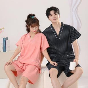 洗浴中心男浴服 苎麻条汗蒸服女按摩服情侣桑拿家居服睡衣2024新款