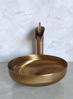 台上洗面盆304不锈钢酒店幼儿园小号洗手池金黑色加厚大圆形脸盆