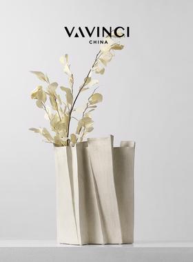 梵其简约现代白色陶瓷艺术花器侘寂风样板间展厅客厅插花摆件花瓶