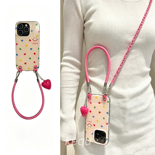 斜挎可背挂绳适用苹果16promax手机壳iPhone15promax微笑表情13女