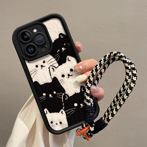 可爱猫咪 苹果17promax手机壳16pro小羊皮iphone14plus保护套X