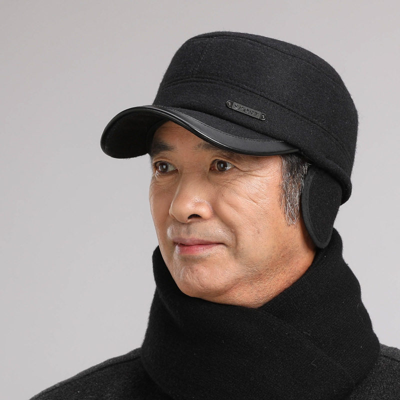 秋冬老头帽子男士冬天保暖中老年护耳帽加厚爷爷棒球帽毛呢老人帽