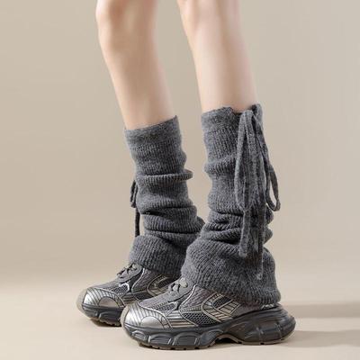 针织堆堆袜套绑带女春秋冬季灰色辣妹原宿风腿套袜jk小腿中筒袜子
