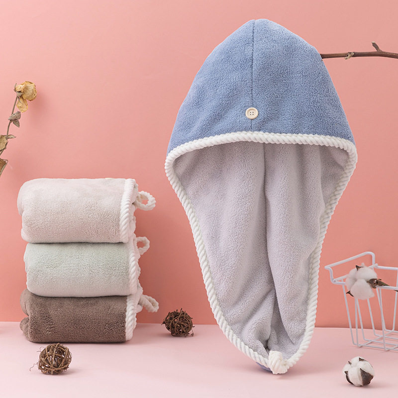 日式双层加厚速干干发帽珊瑚绒女吸水包头巾干发巾浴帽可爱不掉毛