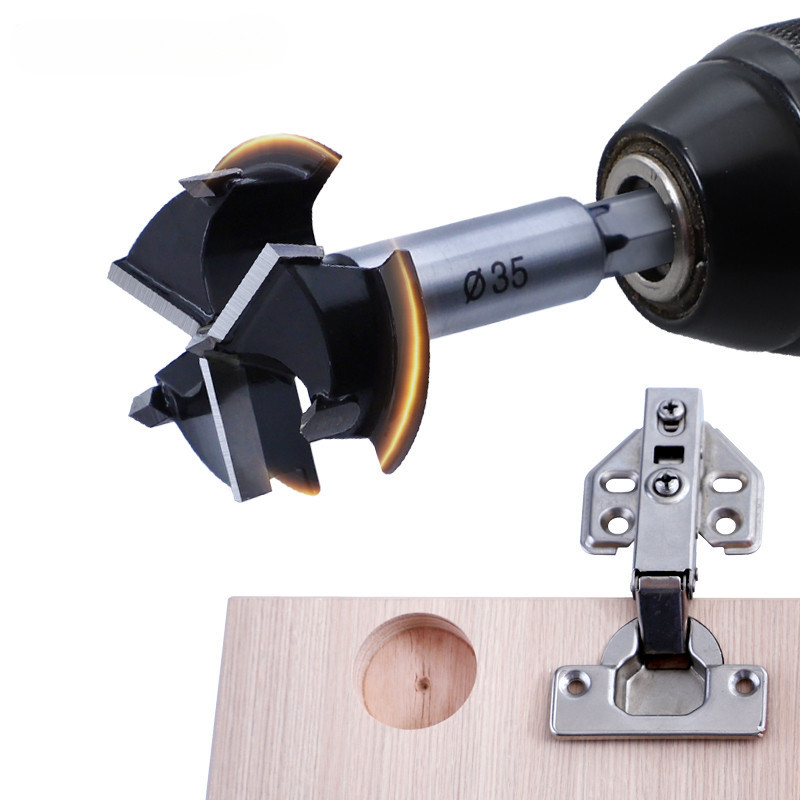 35mm铰炼开孔器带限位三刃合金扩孔钻头木工橱柜门合页打孔工具