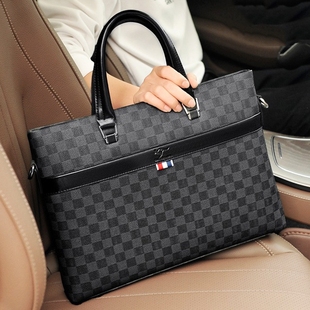 香港I.Tgreg真皮手提包男商务轻奢男士公文包横款格子电脑斜挎包