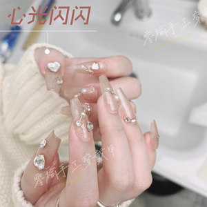 心光闪闪-零榆手工穿戴甲杏仁中梯新款猫眼粉色甲油胶紫色穿戴甲