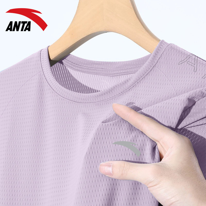 安踏速干短袖女夏季凉感透气瑜伽服跑步休闲圆领时尚健身冰丝体恤