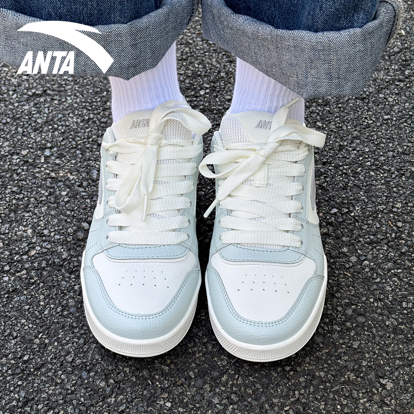 安踏板鞋女海盐蓝学生简单百搭