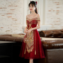 敬酒服新娘夏季2024新款酒红色中式薄款秀禾服结婚礼服裙女小个子